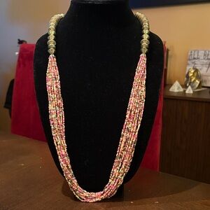 Pink and White Native Beaded Necklace